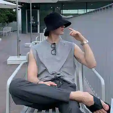 我是大卫 宽松水洗做旧休闲高街无袖背心 男款