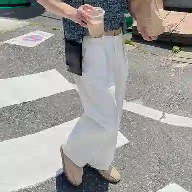 我是大卫 纯色简约基础款直筒休闲裤 男女同款 白色