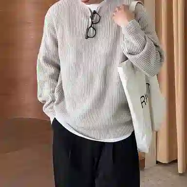 我是大卫 港风复古简约百搭圆领半拉链宽松针织衫 男女同款