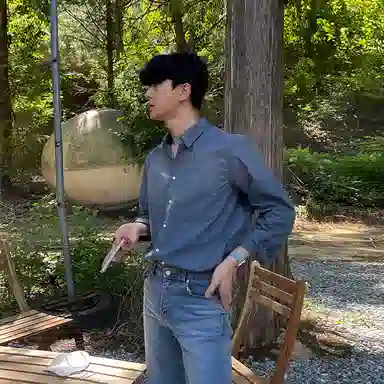 我是大卫 韩版宽松港风复古高级感休闲百搭长袖衬衫 男款 灰蓝色