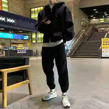 我是大卫 透气简约百搭排汗韩版运动风束脚纯棉休闲裤 男女同款