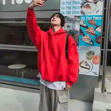 我是大卫 韩系套头连帽纯色上衣宽松小众设计感重磅卫衣 男女同款