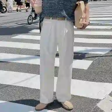 我是大卫 纯色简约基础款直筒休闲裤 男女同款 白色