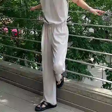 我是大卫 潮牌宽松竖纹设计高级感休闲裤 男款 浅灰色