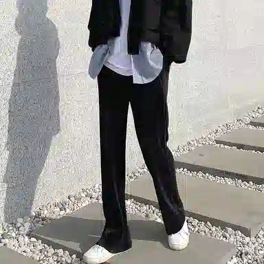 我是大卫 纯色港风拖地垂感直筒中腰休闲裤 男女同款