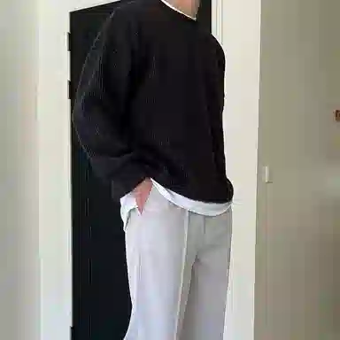 我是大卫 美式时尚高级感宽松圆领慵懒风休闲打底针织衫 男女同款