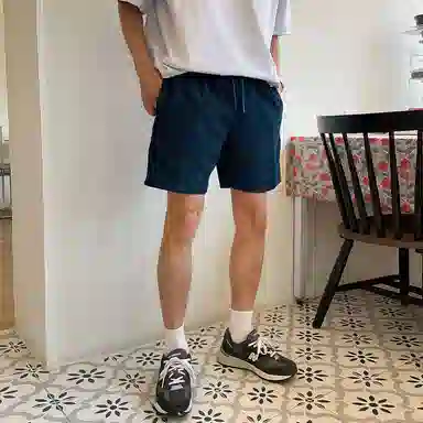 我是大卫 运动阔腿纯色百搭宽松休闲短裤 男款 深蓝色