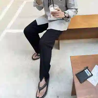 我是大卫 弹力直筒阔腿裤垂感开叉设计西裤休闲裤 男女同款