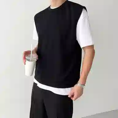 我是大卫 圆领无袖韩版宽松纯色坎肩针织衫 男女同款