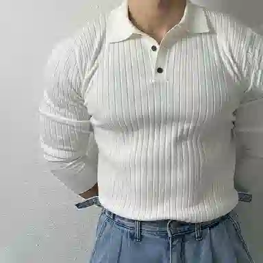 我是大卫 纯色翻领套头休闲百搭长袖针织衫 男女同款