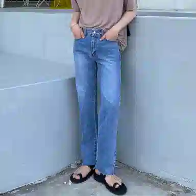 我是大卫 休闲直筒毛边宽松牛仔裤 男女同款 蓝色