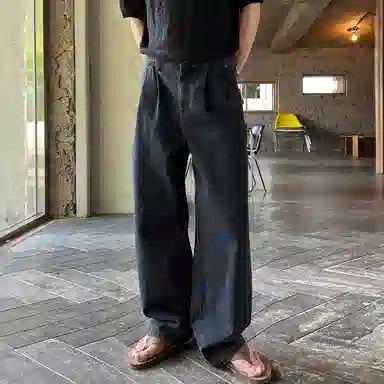 我是大卫 美式复古纯色直筒宽松休闲牛仔裤 男女同款 黑色