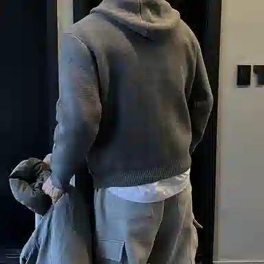 我是大卫 韩系高级感拼接连帽开衫小众设计感毛线针织衫 男女同款