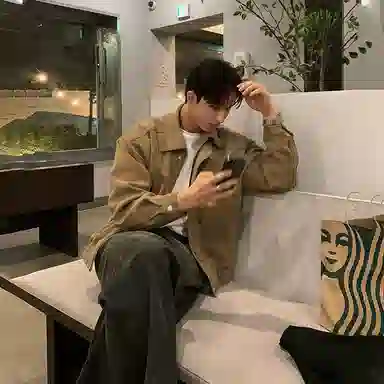 我是大卫 复古短款做旧翻领夹克 男女同款 棕色