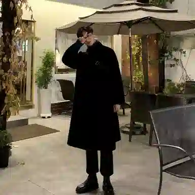 我是大卫 毛呢中长款千鸟格韩版复古休闲大衣 男女同款