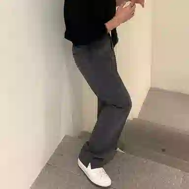 我是大卫 小开叉垂坠感宽松百搭纯色直筒小众设计感休闲裤 男女同款