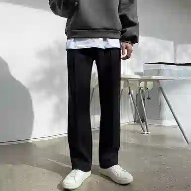 我是大卫 纯色简约垂感阔腿抽绳直筒休闲裤 男女同款