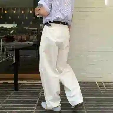 我是大卫 日系复古直筒宽松休闲裤 男女同款 白色