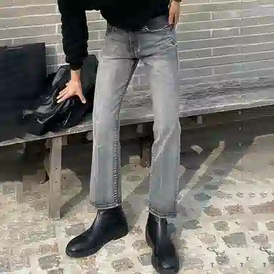 我是大卫 韩式高街高级感宽松百搭九分牛仔裤 男女同款 烟灰色