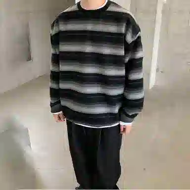 我是大卫 复古感圆领套头针织长袖卫衣 男女同款 黑色条纹