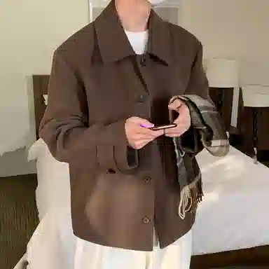 Wo Shi Da Wei Retro Wool Coat Deep Brown