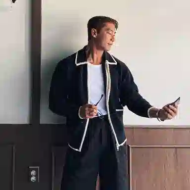 我是大卫 翻领条纹开衫宽松针织衫 男女同款 黑色