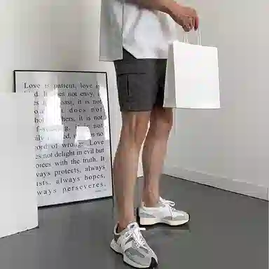 我是大卫 纯色简约宽松抽绳直筒休闲短裤 男女同款