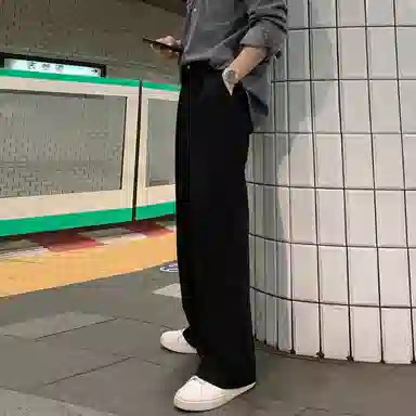 我是大卫 拉链口袋阔腿直筒百搭基础款韩版西裤休闲裤 男女同款