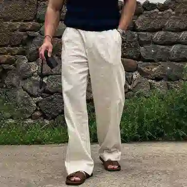 我是大卫 单褶皱纯色百搭直筒阔腿裤韩版高腰拖地长休闲裤 男女同款