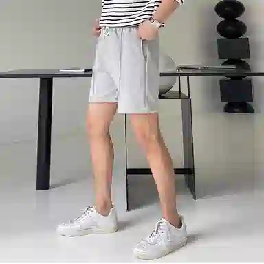 我是大卫 纯色宽松日系直筒系带休闲短裤 男款 灰色