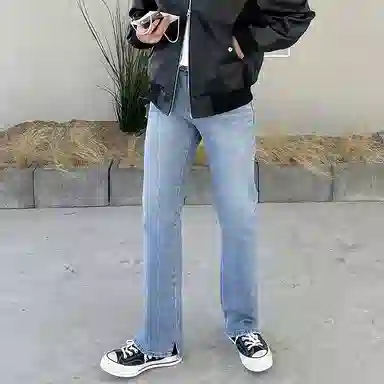 我是大卫 韩系简约百搭直筒宽松舒适牛仔裤 男女同款 浅蓝色