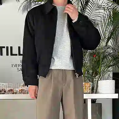 我是大卫 美式复古麂皮绒美拉德短款机车飞行夹克外套 男女同款