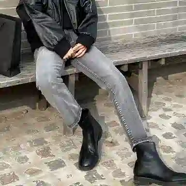 我是大卫 韩式高街高级感宽松百搭九分牛仔裤 男女同款 烟灰色