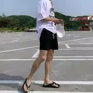 我是大卫 基础色简约纯色系带中腰分休闲短裤 男女同款