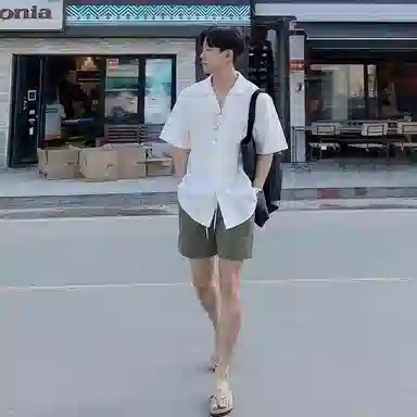 我是大卫 基础色简约纯色系带中腰分休闲短裤 男女同款