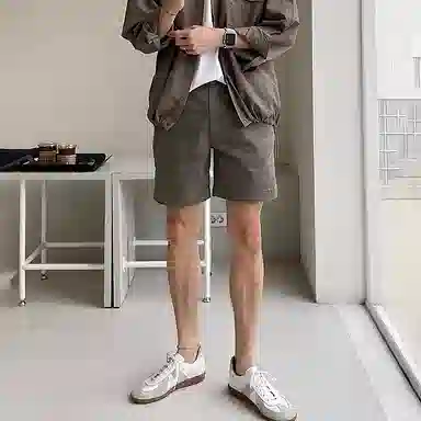 我是大卫 美式复古拉链五分休闲短裤 男款 深卡其色