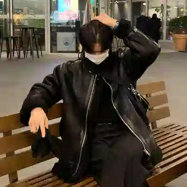 我是大卫 纯色机车服皮毛一体加厚夹克 男女同款 黑色