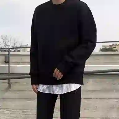 我是大卫 韩版时尚潮流圆领长袖宽松假两件套头卫衣 男女同款 黑色