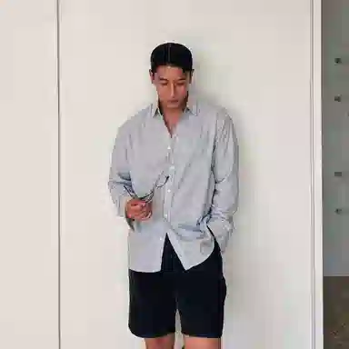 我是大卫 复古英伦风纯棉翻领简约百搭外套长袖衬衫 男女同款 浅蓝色