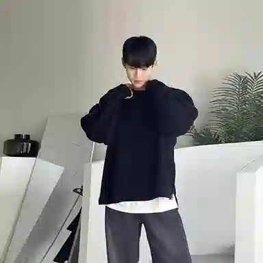 我是大卫 纯色简约慵懒感韩版宽松休闲长袖针织衫 男女同款