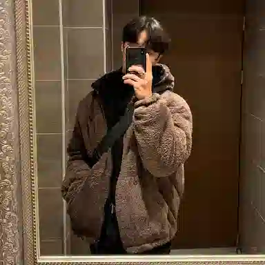 我是大卫 羊羔毛摇粒绒韩系保暖加厚棉服绒感外套 男女同款 褐色