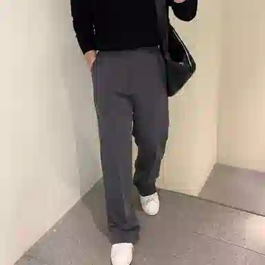 我是大卫 小开叉垂坠感宽松百搭纯色直筒小众设计感休闲裤 男女同款