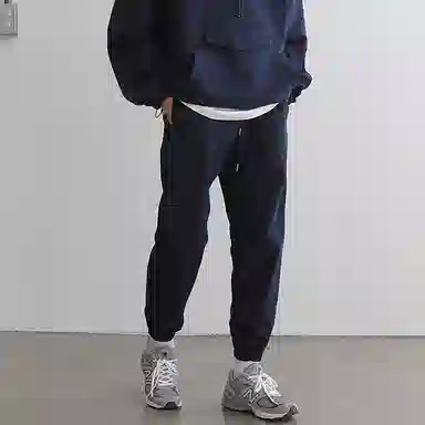 我是大卫 纯色宽松中腰束脚休闲裤 男女同款