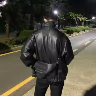 我是大卫 复古拉链立领亮面机车赛车元素宽松夹克外套 男女同款