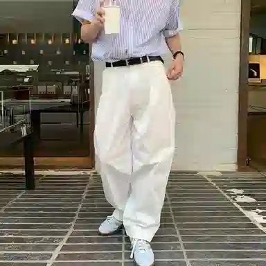 我是大卫 日系复古直筒宽松休闲裤 男女同款 白色