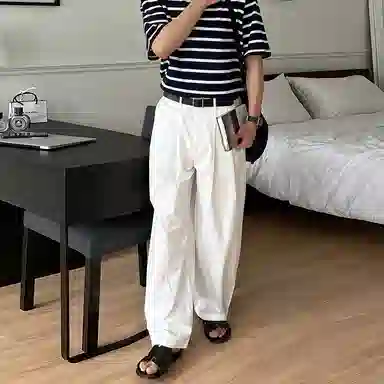 我是大卫 纯色简约垂坠感直筒宽松百搭休闲裤 男女同款