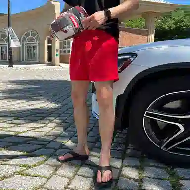 我是大卫 美式速干直筒小众休闲短裤 男女同款 红色