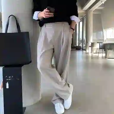 我是大卫 双褶皱垂感韩版高级感百搭直筒休闲裤 男女同款