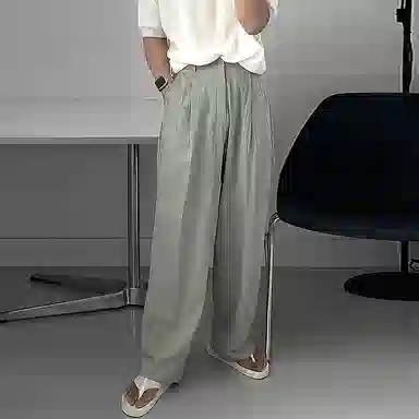 我是大卫 纯色简约直筒垂感休闲裤 男女同款 灰绿色