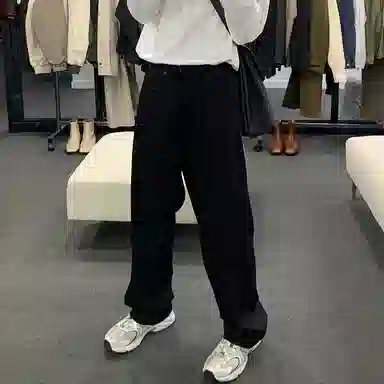 我是大卫 基础纯色垂坠感拖地直筒休闲裤 男女同款